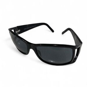 Y2K Prada SPR 01F Sunglasses Black Wrap Vintage Early 2000s Minimalist Unisex